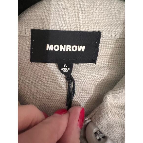 Monrow Sage Green Twill Long Sleeve Pocket Mini Shirt Dress Size Small NWT - Picture 8 of 10